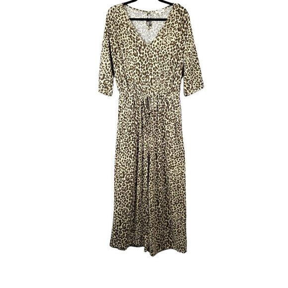 ❤️264 Umgee Animal Leopard Print Cinched Waist Wide Leg Jumpsuit - Picture 3 of 7